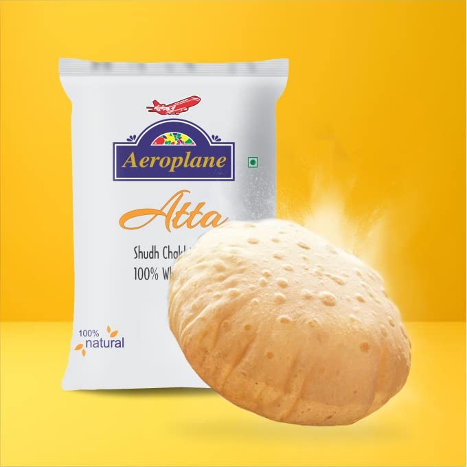 Image of Aeroplane Fresh Chakki Atta, 20kg Wheat Flour Sudh Atta Rich in Fiber & Protein (5kg x 4Pcs)