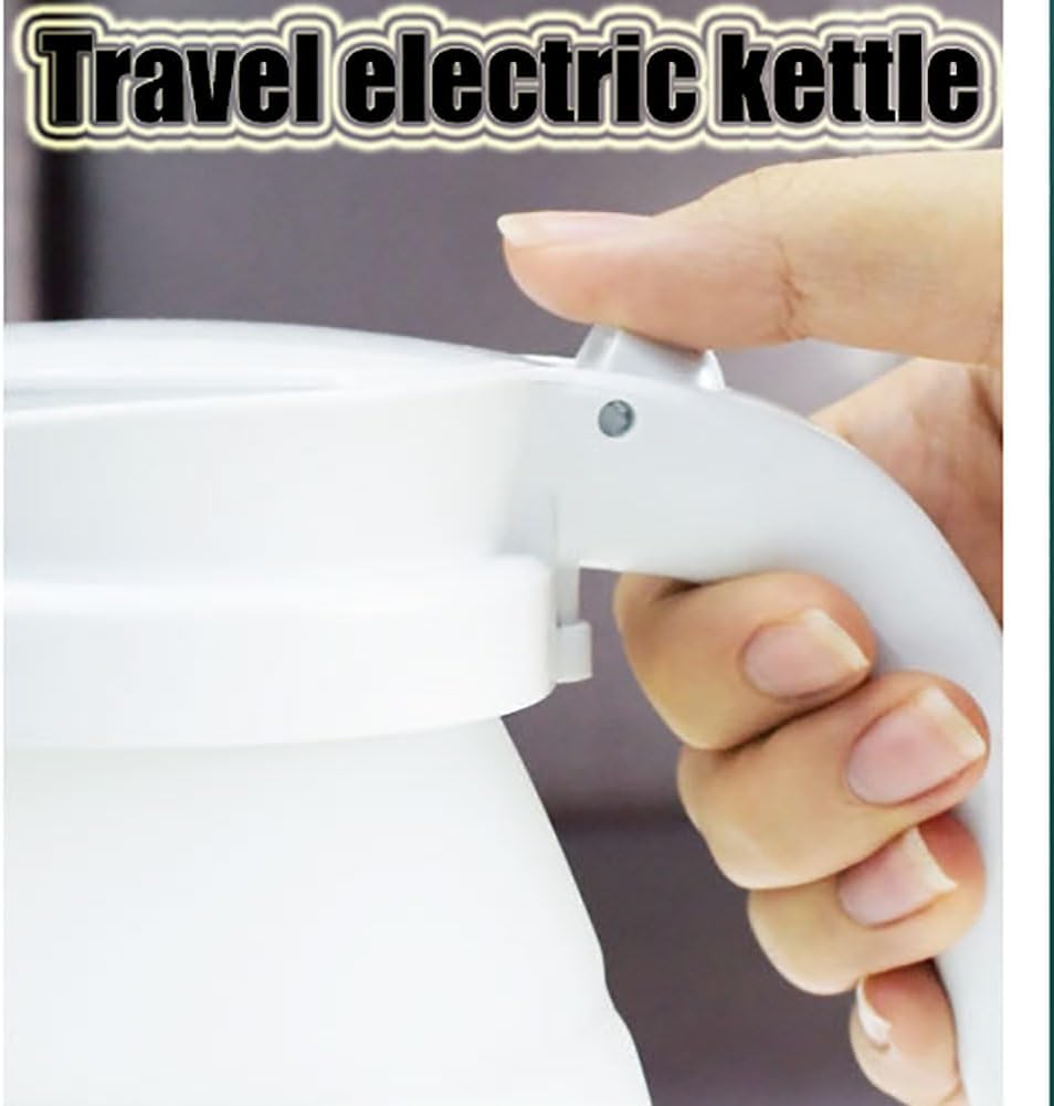 Collapsible Travel Electric Kettle - Portable Silicone Foldable Kettle for Boiling Water - Dual Voltage, 600ml Capacity, 110-220V US Plug-White, DHO-PO-02