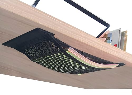 Miniatura 1 de WELPIRT 2 organizadores para debajo del escritorio, red de almacenamiento grande autoadhesiva para debajo del escritorio, 21.6 x 10 pulgadas