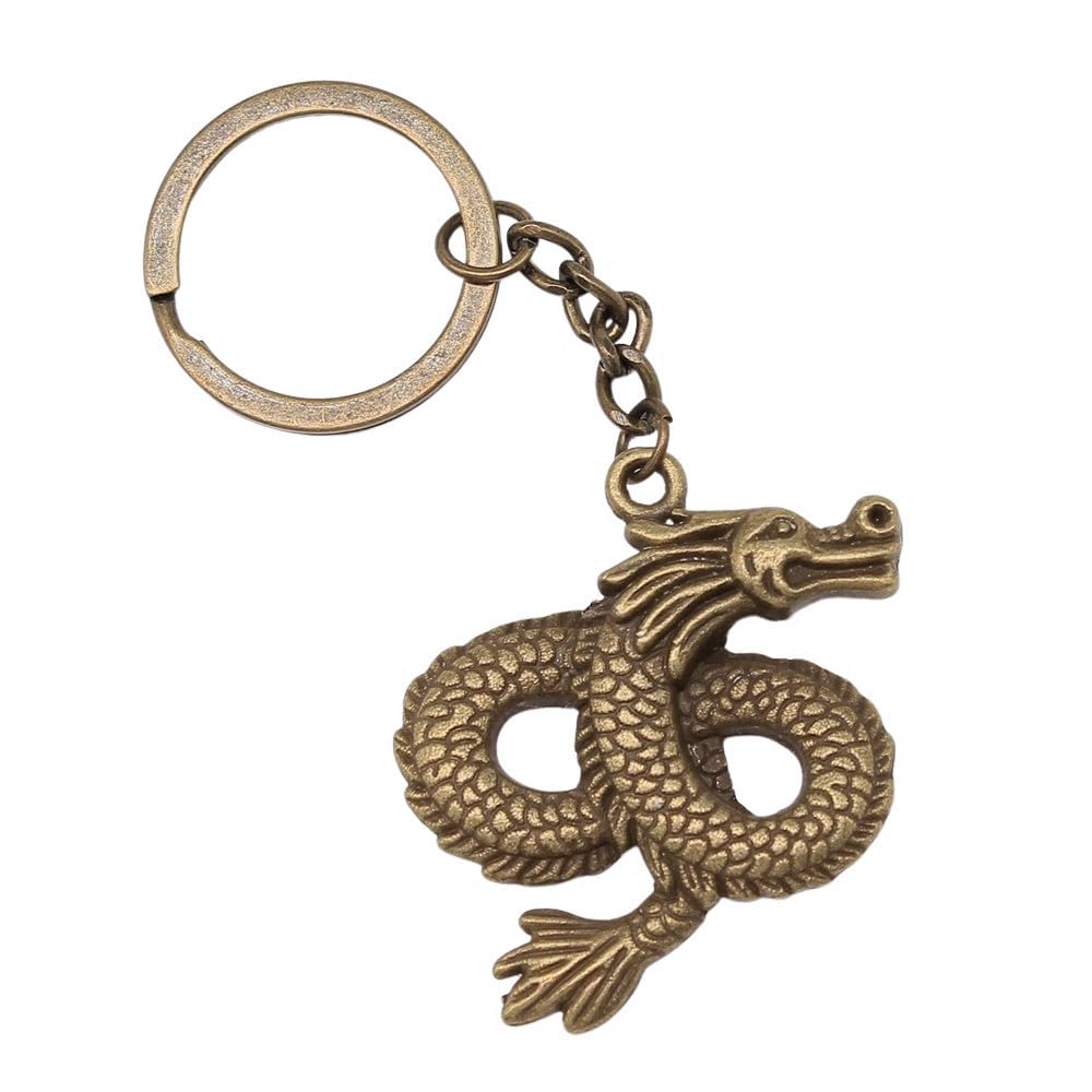 WYSIWYG 1pcs 45x38mm Dragon Charms Keyrings Antique Bronze Color Zinc Alloy Ring Size 28Mm