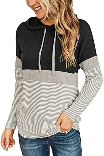 Butgood Womens Spring Outfits 2023 Black Color Block Hoodies Long Sleeve Crewneck Fall Striped Tunic Sweatshirts