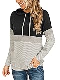 Butgood Womens Spring Outfits 2023 Black Color Block Hoodies Long Sleeve Crewneck Fall Striped Tunic