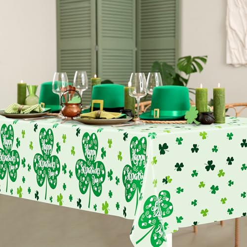 Image of QZYL 2 Pcs St Patricks Day Decorations, 108 inch X 54 inch Shamrock Decorations, Plastic Happy St. Patrick's Day Tablecloth, Shamrock Tablecovers, Disposable Rectangle Irish Green Table Cloth for Lucky Party
