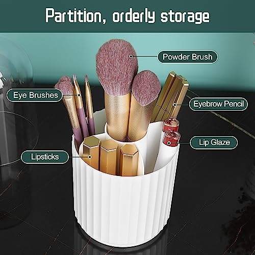 Image of JessLab Makeup Brush Holder Organizer with Lid, 360 Degree Rotatable Makeup Brush Organizer Spinning Cosmetics Holders Brush Storage Box Display for Bathroom Vanity Countertop, White