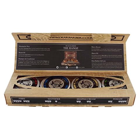 Dear Barber Mini Styling Collection Set, Pocket Sized Travel Tins, Contains 20ml Fibre, 20ml Mattifier, 20ml Shaping Cream & 20ml Strong Hold Pomade Cover