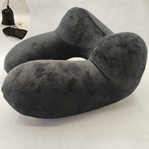 Aufblasbares/Nackenkissen Ergonomisch Aufblasbare Hergestellt aus weichem Samt und waschbarem Kissenbezug. Nackenhörnchen Kompakte ideal fürReisen mit dem Auto,Flugzeug (Schwarz) Cover