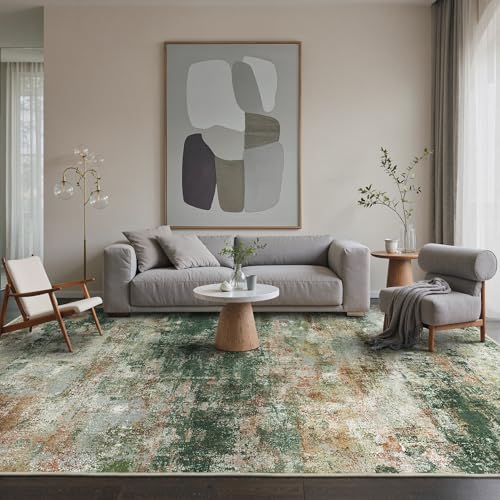 Image of BEIMO Area Rugs 8x10 for Living Room Bedroom, Modern Abstract Machine Washable Rug, Large Soft Low Pile Floor Carpet with Non Slip Backing for Dining Room, Green /Brown