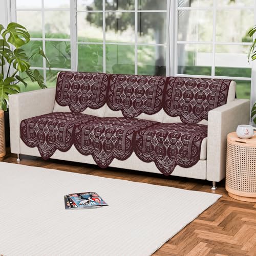 Image of Kuber Industries (Set of 6) Stylish & Durable Cotton Sofa Covers 3 Seater | Washable Sofa Protector /Mat | Suitable Slipcover for Living Room & Office | Plain Circle - Brown