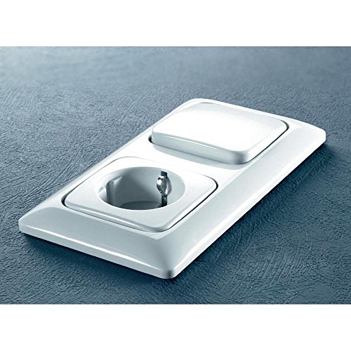 Preisvergleich Produktbild Komplett-Set BUSCH-JAEGER, 2-fach Kombination, Wechselschalter / Steckdose -weiß- -Reflex SI