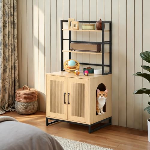 Mueble encerramiento para arenero de gato con estantes y puerta miniatura 1