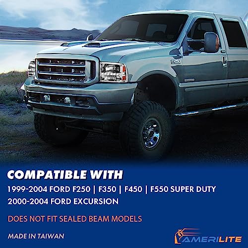 Amerilite Chrome Replacement Headlights Assemblies Led Parking Lamp Set For 1999-2004 Ford Super Duty / 00-04 Excursion - Passenger And Driver Side #TOP7