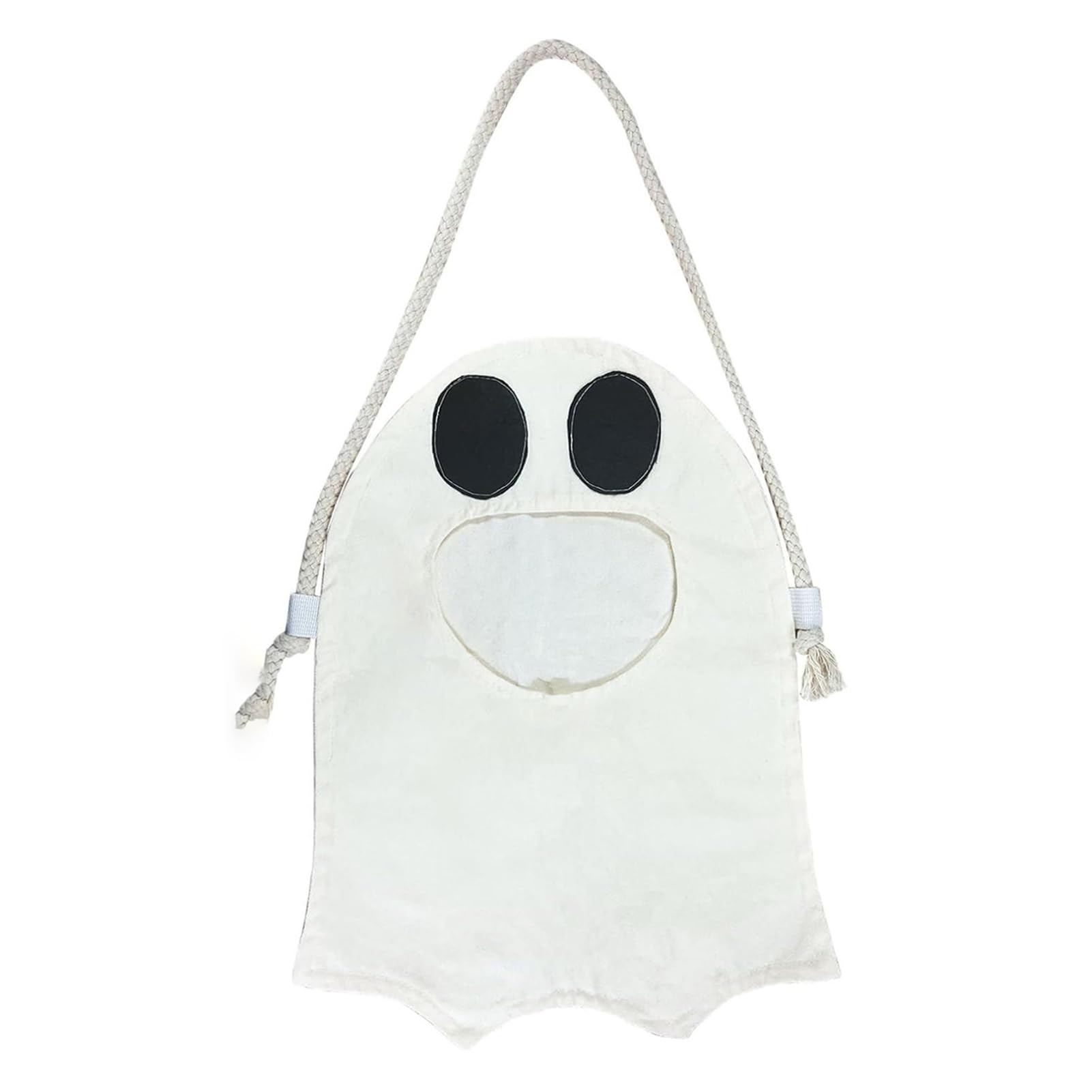 RetroNest School Halloween Treat Bags with Pumpkin Prints, Large 16.5 Trick Or Treat Candy Holder for Children, Durable Oxford Cloth Festive Gift Bags, Ghost Design Party Sacks White