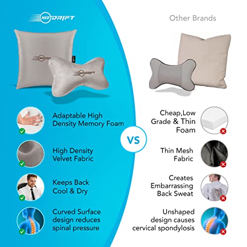 Image of Neodrift 'Neo-Kit Combo' - (Colour - Beige)(2 Neck Cushions, 2 Square Pillows) | Neck & Back Rest Support Cushion Memory Foam Pillow for Neck, Head, Shoulder & Back Pain-Relief for Car Seat