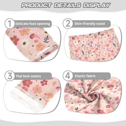 A Pattern of Flowers in Pink Kids Girl's Cotton Leggings Stretch High Waisted Athleisure Pants Running3