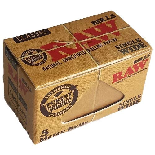 RAW CLASSIC SINGLE WIDE 5 METER ROLLS NATURAL UNREFINED ROLLING PAPERS - 24 ROLLS