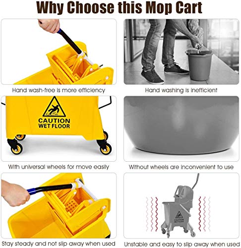 Image of Nightcore Commercial Mop Bucket and Side Press Cleaning Wringer Portable Trolley On Wheels,All-in-one Tandem Floor Cleaning,Wavebrake. Ideal for Household,Commercial (21 Quart)