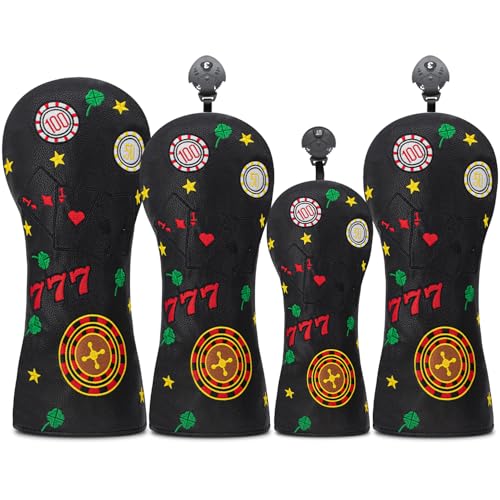 777 Playing Cards Funny Headcover - PU Leather Golf Club Cover with Embroidered Finish, Set Fits Driver Fairway Hybrid Woods (Black-Hybrid) - image 5