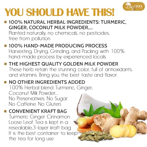 Image of TOG999, Premium 8oz Golden Milk Powder - Turmeric, Cinnamon, Ginger & Black Pepper - Natural Spice Blend for Lattes, Smoothies & Baking - Non-GMO, No Additives.