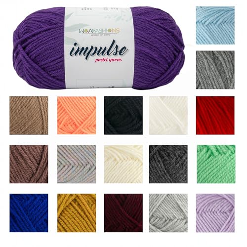 Image of WOAFashions Impulse Hand Knitting & Crochet Yarn, Premium Acrylic, 4 : Medium (Purple) (4x100gms / 14.1oz)