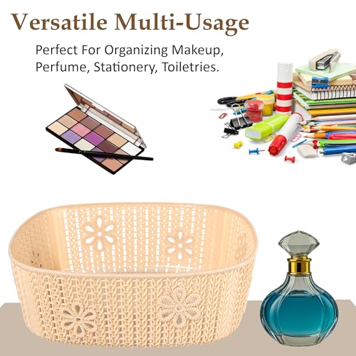 Image of Kuber Industries 3 Pcs Plastic Small Fruit Basket for Dining Table | Snacks, Groceries and Vegetable Basket for Kitchen Storage | Iceland Design - Cream