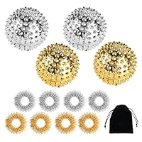 4 Stück Igelball Massage + 8 Stk Akupressur Ring Finger, Skills Borderline Set, Magnetic Acupressure Balls, Magnetische Spiked Massage Ball, Igelbälle Massageringe für Stress Relief(Silber/Gold)