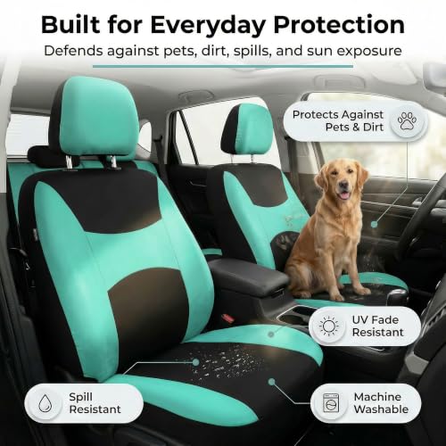 Image of FH Group Front Set Cloth Car Seat Covers for Low Back Car Seats with Removable Headrest, Universal Fit, Airbag Compatible Seat Cover for SUV, Sedan, Van, Mint