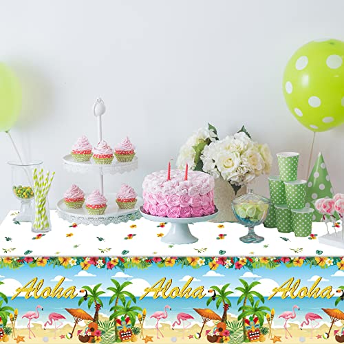 Image of Tevxj 3 Pieces Tropical Luau Party Tablecovers Hawaiian Beach Theme Tableclothes for Summer Beach Party Aloha Decorations Supplies 54X108inch