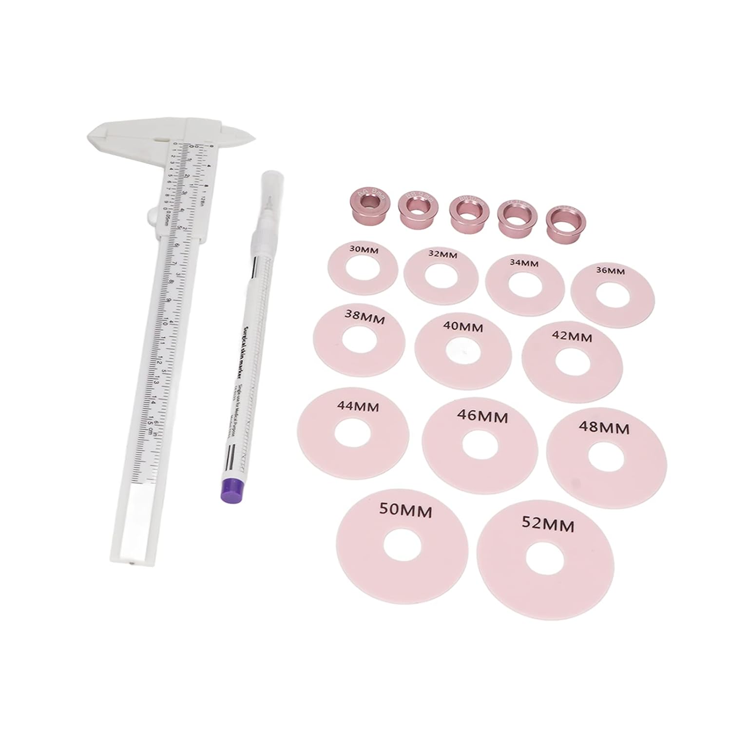 3D Areola Measurements Set, Vernier Caliper 12pcs Silicone Rings Marking Pen 3D Areola Scale Ruler Caliper Measuring Tool