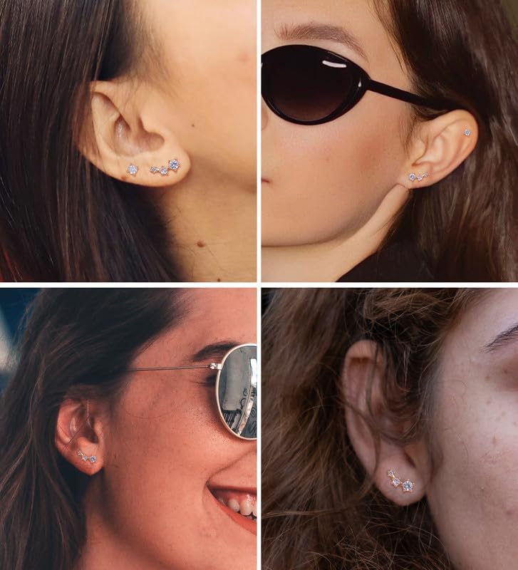 925 Sterling Silver Hypoallergenic Cartilage Earrings Studs Set for Multiple Piercing for Women Handmade CZ 14K Gold Plated Stacks Stud Earrings for Helix Tragus Conch Piercing Jewelry - Image 2