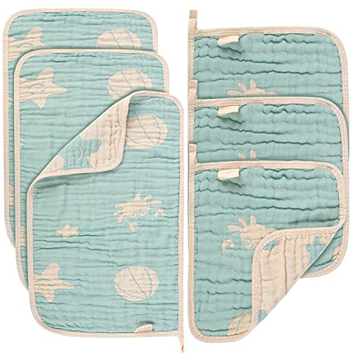 HardNok Ultra-Soft Muslin Baby Burp Cloths - 6-Pack Variety Set, 3pcs 20x10 & 3pcs 12x12 Inches, Ultra-Absorbent & for All Needs. Ideal for Newborns & Infants (Ocean Green)