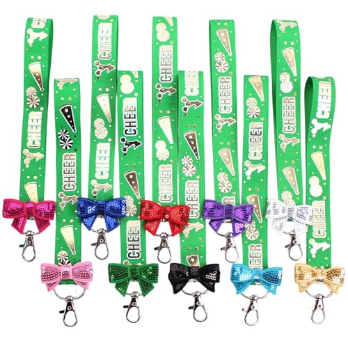 JSGHGDF 10 llaveros de Cheer Squad de colores vibrantes, materiales de poliéster resistentes, seguros y portátiles para uso diario, llaveros de animadora, Verde esmeralda., Talla única