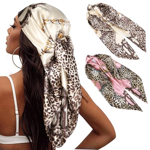 MaopaoBeauty 2 Pack Head Scarf for Women Hair Scarf 35' Square Satin Scarf Tops for WomenLike Silk Hair Wrap for Sleeping Head Wrap & Bandana