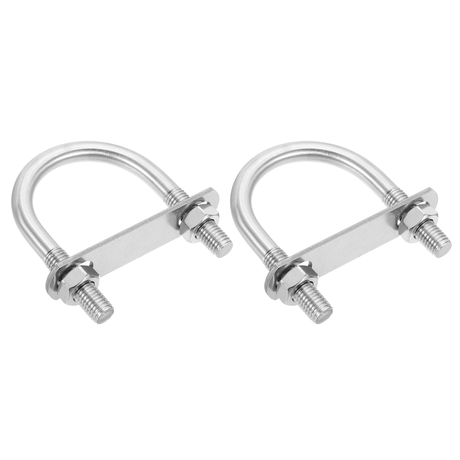 sourcing map M12 Round U-Bolts, 2 Sets 60mm(2.36 Inner Width 96mm(3.78") Length 201 Stainless Steel U-Clamp Bolt with Plates & Nuts for Automobile, Trailer, Boat Trail, Silver