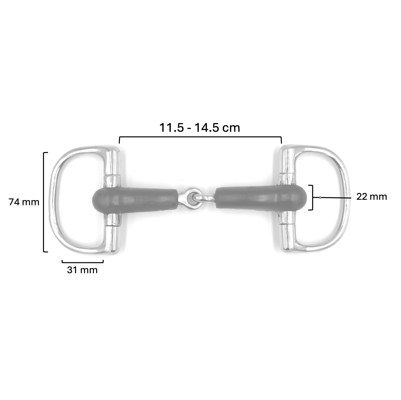 Gebiss D-Ring D-Trense Einfach Gebrochen mit Gummi aus Edelstahl 22 mm (12.5 cm)