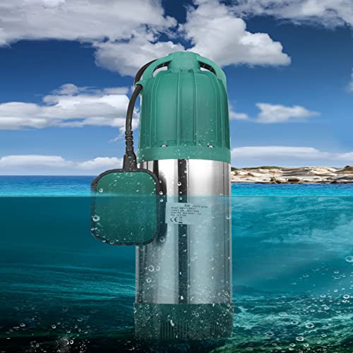 Foto von Tauchdruckpumpe 1000W, 6500l/h max. Fördermenge, 7m max. Eintauchtiefe, 40m max. Förderhöhe, 2800 U/min, Schwimmerschalter, Edelstahlgehäuse, 2 Aufhängeösen, für klares Wasser