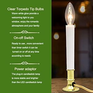 GOOTHY Electric Window Candles Lights with Golden Plated Base, Plug in Christmas Window Candles Lamp with C26 Clear Lights Bulb, Turn On/Off, 4 Pack GOOTHY Electric Window Candles Lights with Golden Plated Base Plug in Christmas Window Candles Lamp with C26 Clear Lights Bulb Turn OnOff 4 Pack
