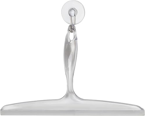 iDesign - Escobilla de baño de plástico para vidrio con soporte de gancho de succión, 12 pulgadas, transparente