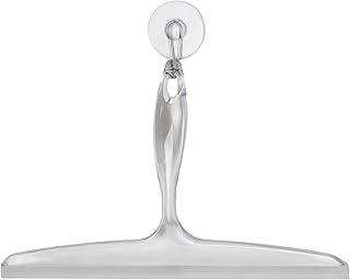 iDesign Plastic Bath Squeegee for Glass with Suction Hook Holder – 12", Clear