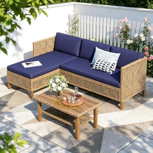 PHI VILLA Rattan Gartenmöbel Set Balkonmöbel für 4, Lounge Möbel Outdoor Gartenlounge Terassenmöbel Gartensofa mit 1 Chaiselongue… – Ansicht 1