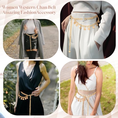Gold Western Concho Chain Belt for Women Cowgirl Metal Link Waist Belt Chain for Dress & Jeans for Country Concert Outfit4