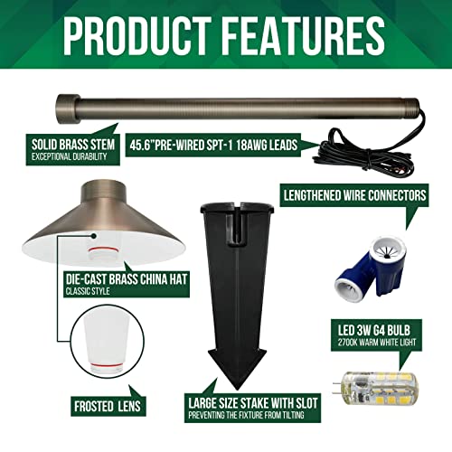 Gkoled Solid Brass Pathway Lights, Low Voltage Led Landscape Path Light, Outdoor Waterproof Accent Light, 12V Ac/Dc, 2700K Warm White, With 3W G4 Led Bulb & Large Rugged Slot Spike, 2 Pack #TOP3