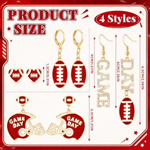 Image of Liliaafar 4 Pairs Game Day Football Earrings for Women