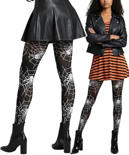 Image of ToBeInStyle Women's Spiderweb & Crawling Spider Print Hosiery Tights & Thigh High Stockings