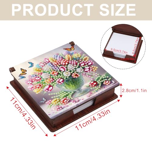 Image of MVVMTOP Diamond Painting Kit memo Box, Diamonds Art DIY Vase and Flowers Patterns Sticky Note Box Special Shape Drill, with 160 Sticky Note, Ideal for Home Office Supplies, Handicrafts, Holiday Gifts