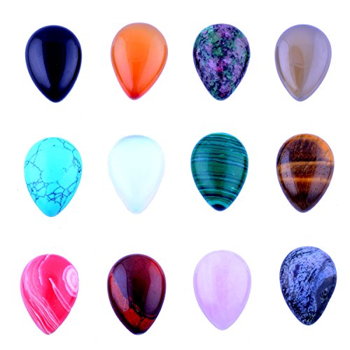 Mutilcolor 12pcs 18X25mm Waterdrop Teardrop Chakra Beads CAB Cabochon Healing Beads Crystal Quartz Stone Random Color Wholesale for Jewelry Making(No Holes)