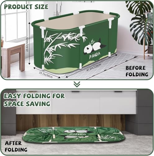 Image of Portable Foldable Adult Bathtub for Home, Large Plastic Soaking Tub with Drain Pipe, Freestanding Spa Bath Tub for Hot & Cold Bath, Balcony & Small Bathroom Use (Panda)