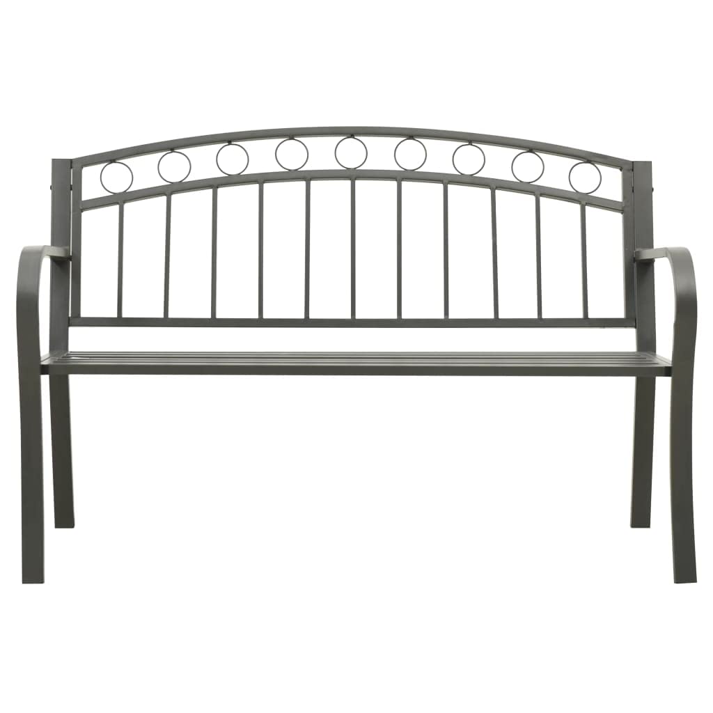 Gartenbank mit integriertem Tisch aus Stahl für den Außenbereich, Gartenbank mit Tisch in Grau, 120 cm, Stahl mit