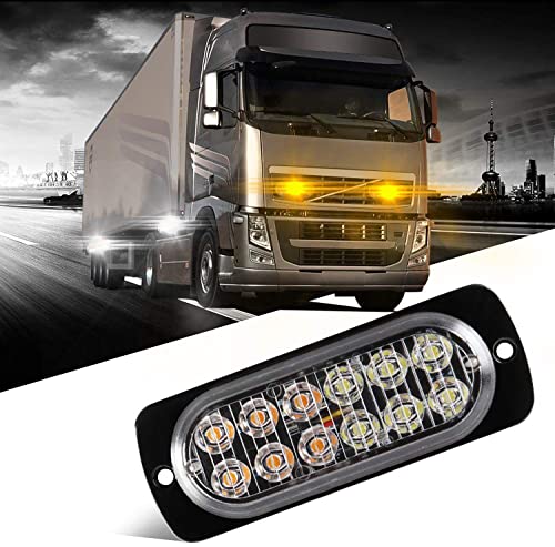 2-Pack 12 Led Amber White Strobe Lights Vehicles Trucks Emergency Strobe Lights Kit 12V -24V Beacon Warning Hazard Flash Strobe Lights Bar Grill Grille Surface Mount Super Bright Waterproof #TOP3