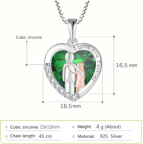 Miniatura 3 de Collar de plata de ley 925 con piedra natal de corazón con texto en inglés "I Love You Forever", regalos para hermana de hermano, joyería