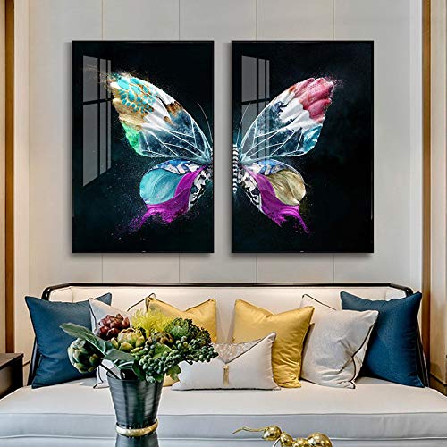 Art mural moderne or : diptyque de toiles papillon haut de gamme 60x90cm
